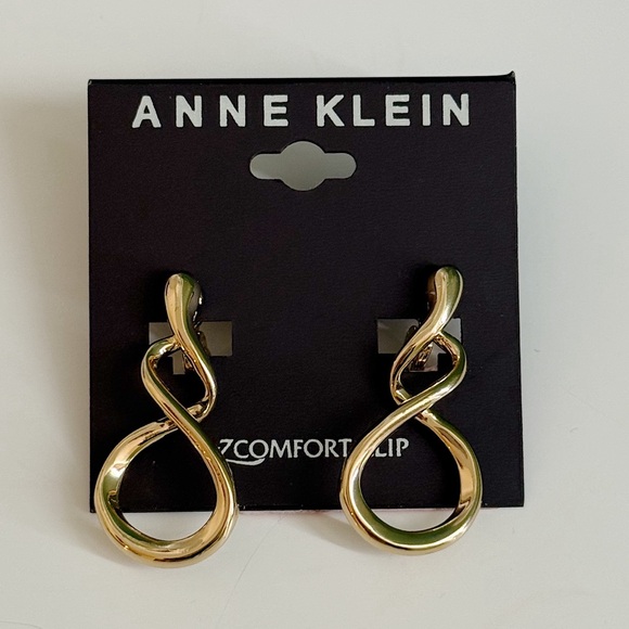 NWT Anne Klein Gold-Tone Clip On Earrings Double Teardrop Linear - Picture 1 of 3